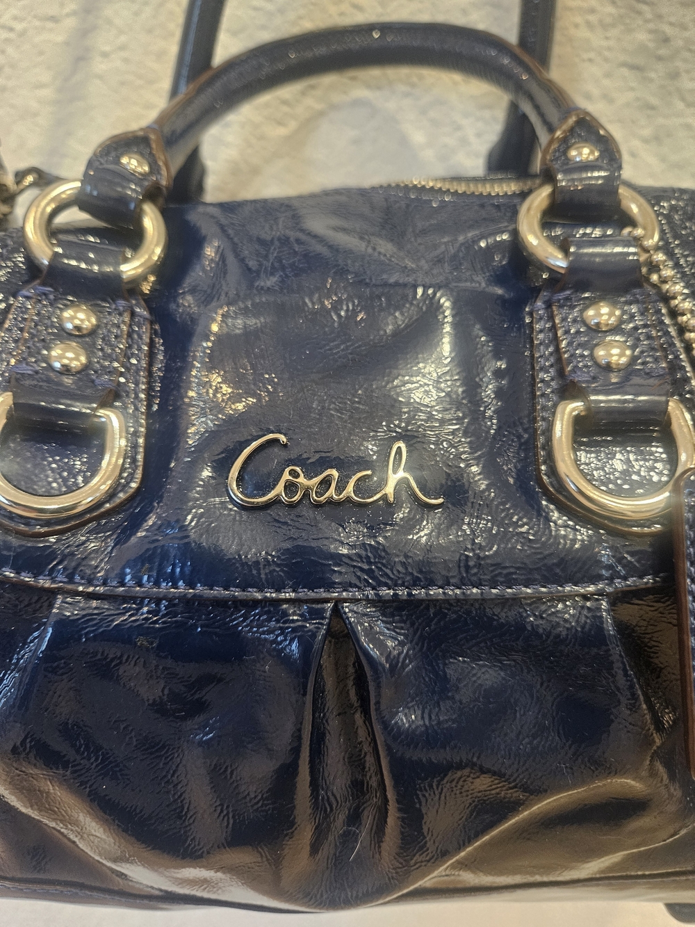 Coach Patent Blue Liquid Leather Satchel Bag - Picture 2 of 13